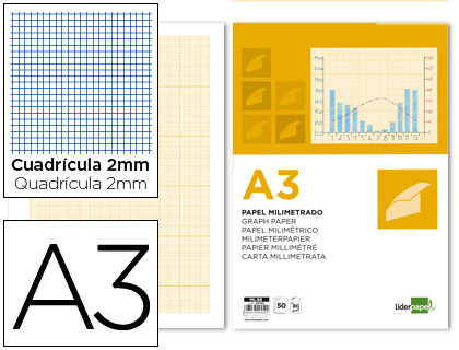 Bloc dibujo Liderpapel A3 encolado 50h 80g/m² milimetrado